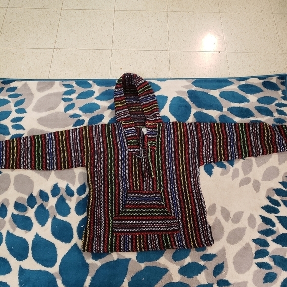 Comerllan Multicolored Poncho and Hoodie sz M - Picture 2 of 8